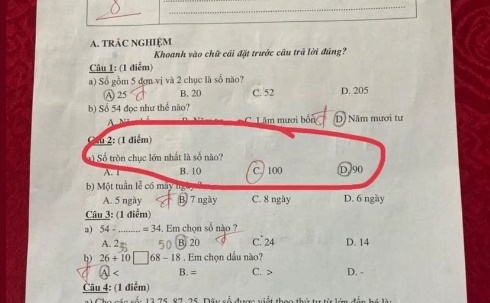 Bài toán lớp 1 khiến nhiều người lớn tranh cãi nảy lửa: ‘Số tròn chục lớn nhất là số nào’, trả lời 90 là sai